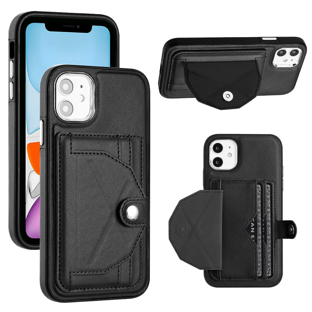 YB Leather Coating Series-4 for iPhone 11 Kickstand Card Slots Case PU Leather Coated TPU Phone Cover YB Leather Coating Series-4 for iPhone 11 Kickstand Card Slots Case PU Leather Coated TPU Phone Cover
